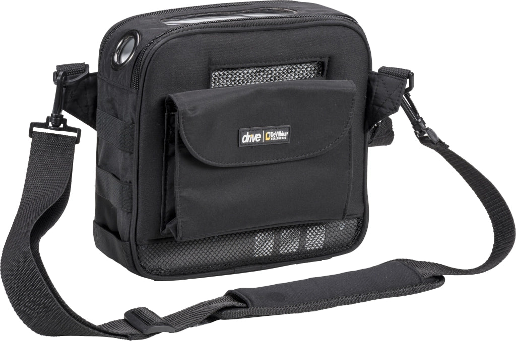 Schwarze Tragetasche mit Schultergurt für den tragbaren Sauerstoffkonzentrator iGo2 von Drive Medical – ideal für sicheren und komfortablen Transport.