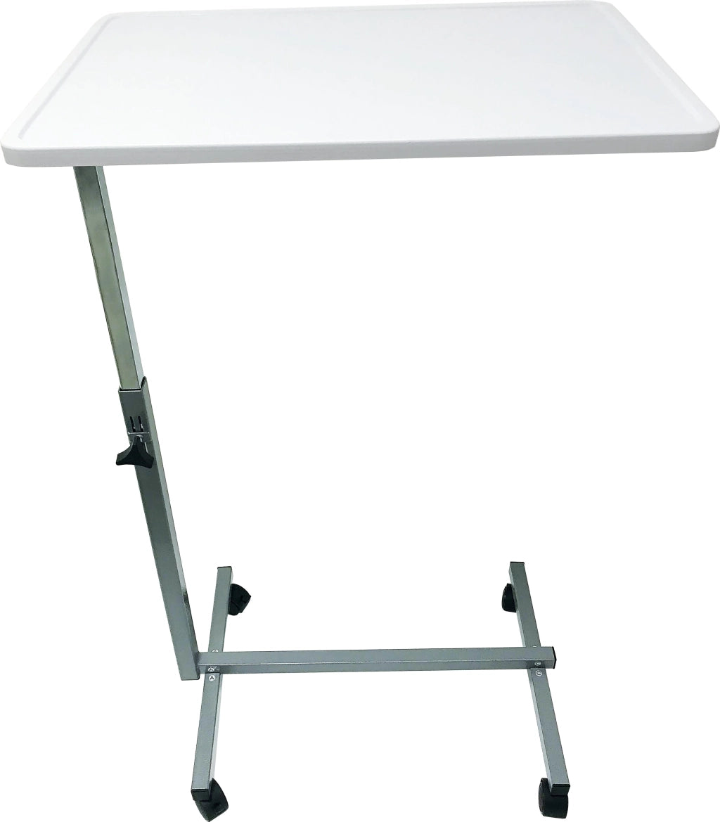 Pflege- und Beistelltisch SuppliTo in Weiß mit höhenverstellbarer Tischplatte und Rollen, ideal für den Einsatz im häuslichen Pflegebereich