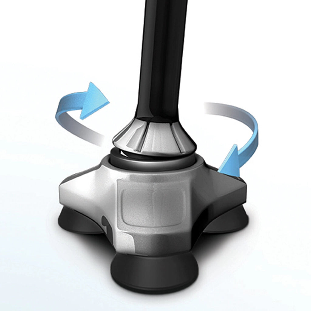 Detailansicht des Hurrycane-Gummifußes mit 360°-Flexibilität – dreifacher Standfuß mit rutschfesten Pads und beweglichem Gelenk für maximale Stabilität bei jeder Bewegung.