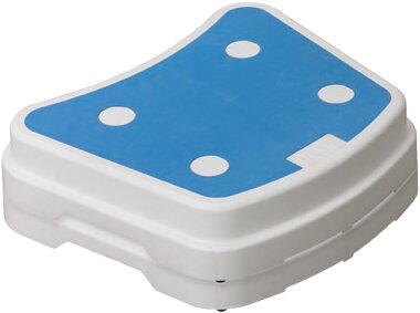 Badewannentritt Sky von Drive Medical in Weiß mit rutschfester blauer Trittfläche und Anti-Rutsch-Noppen – stapelbare Einstiegshilfe für Bad oder Haushalt.