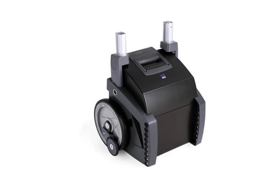 Steigeinheit des Alber scalamobil S45 – kompakte elektrische Antriebseinheit mit Sicherheitsbremsen und Transportrollen, freigestellte Produktansicht