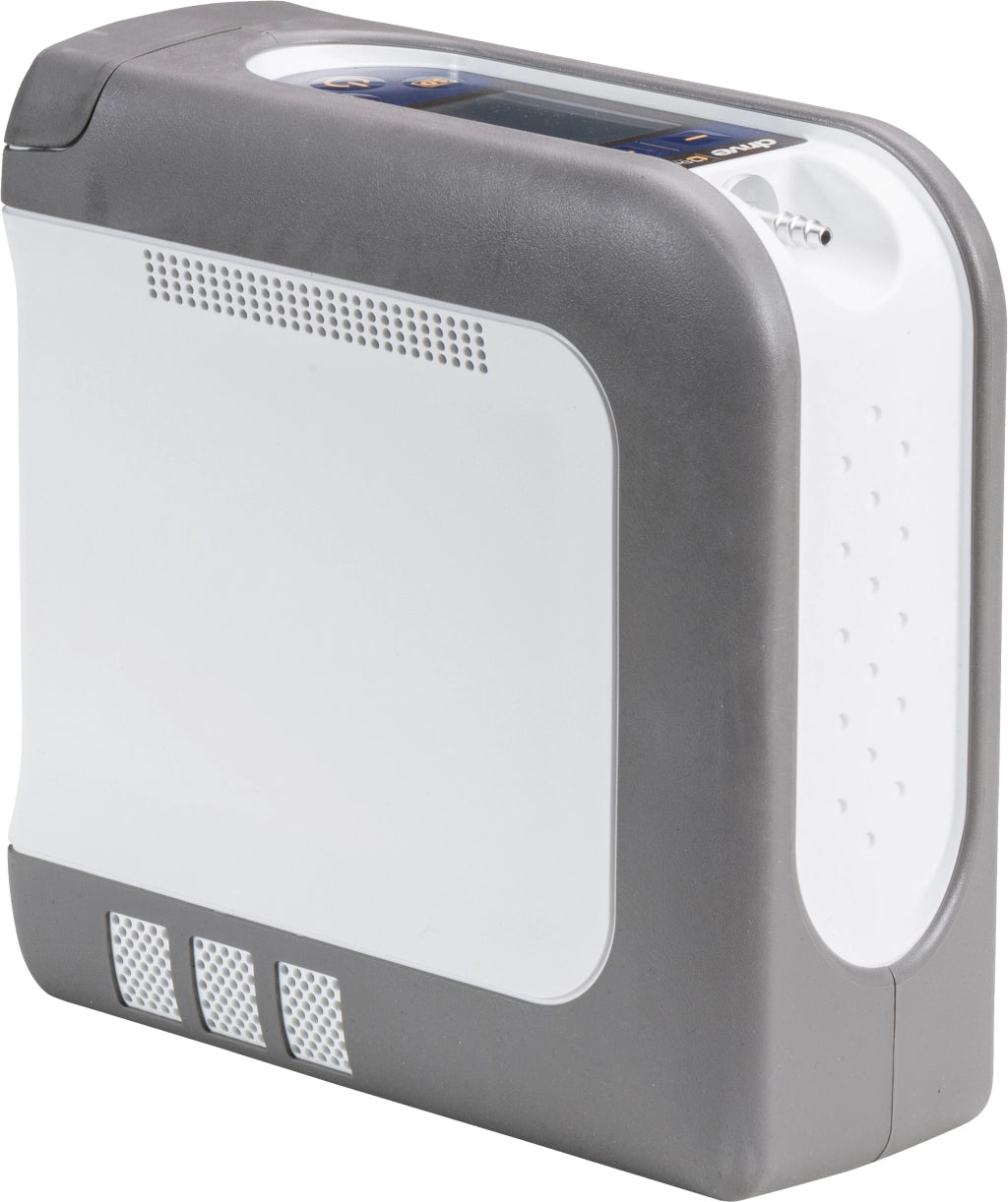 Tragbarer Sauerstoffkonzentrator iGo2 von Drive Medical in kompakter, moderner Bauweise – ideal für den mobilen Einsatz mit SmartDose™ Technologie.