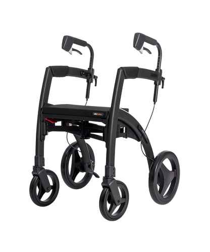 Rollz Motion 2.1 Rollator in Matt Black, linke Seitenansicht mit montiertem Sitzmodul.