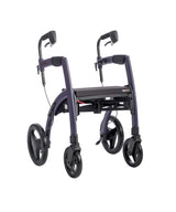 Rollz Motion 2.1 Rollator in Dark Purple, leicht schräge Vorderansicht mit ergonomischen Schiebegriffen.