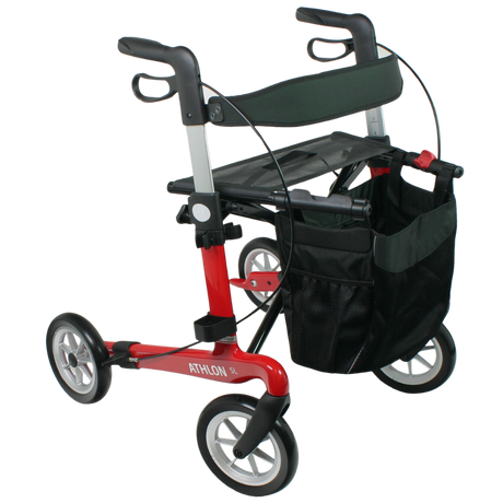 Athlon SL Rollator aus Carbon mit Softbereifung und Rückengurt in Rot