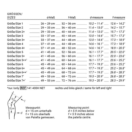 Größentabelle SANIDA® COMFORT Kniebandage