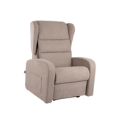 Pflege-Relaxsessel Empire von egoista in braunem Stoffbezug mit hoher Rückenlehne, gepolsterten Armlehnen und Seitentasche – ein ergonomischer und komfortabler Pflegesessel für optimale Unterstützung und Entspannung.