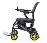 Elektrorollstuhl Q50R Carbon von Sunrise Medical mit gelben Rädern, ultraleicht und leistungsstark für Mobilität.