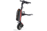 Empulse F55 Rollstuhlzuggerät mit 8,5-Zoll-Antriebsrad, kompaktes Elektromobilitäts-Zubehör für manuelle Rollstühle, Seitenansicht mit ergonomischem Lenker und Andockmechanismus.