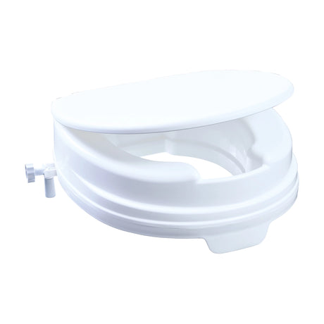Toilettensitzerhöhung Relaxon B-Protect von Dietz in Weiß mit Deckel und seitlichem Befestigungsmechanismus – hygienisch, ergonomisch und einfach montierbar.